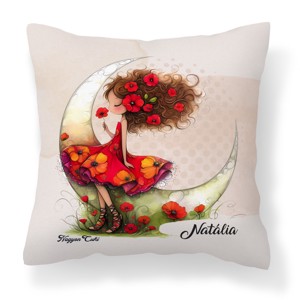 Névvel kérhető - Aranyos pipacs tündérlány és a hold mintás párna, Otthon & Életmód, Lakástextil, Párna & Párnahuzat, Díszpárna (belsővel együtt), , MESKA