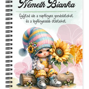 Személyre szabható - A legcukibb napraforgós manó lány mintás A5-ös füzet, Otthon & Életmód, Papír, írószer, Jegyzetfüzet & Napló, , MESKA
