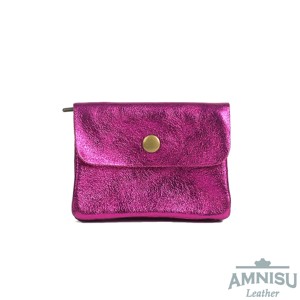 Metál magenta mini női bőr pénztárca - Meska.hu