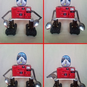 Piros retro fényképezőgép robot mozgatható karokkal  újrahasznosított tárgyakból fotósoknak férfiaknak - otthon & életmód - dekoráció - dísztárgy - Meska.hu