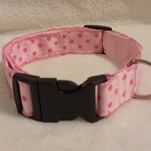 Rózsaszín alapon magenta pöttyös kutyanyakörv, Otthon & Életmód, Kisállatoknak, Kutyáknak, Kutya nyakörv, Varrás, MESKA