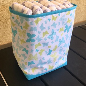 Türkiz lepkék- Asztali tároló, pelenkatartó babaszobába, Otthon & Életmód, Játéktároló, Babaszoba, gyerekszoba, Patchwork, foltvarrás, Varrás, MESKA