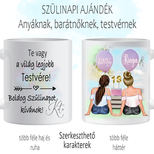 Szülinapi bögre szerkeszthető karakterekkel - testvérnek - Meska.hu