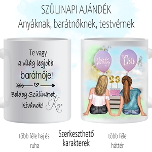 Szülinapi bögre szerkeszthető karakterekkel - barátnőnek, Otthon & Életmód, Konyhafelszerelés, tálalás, Tálalás, Bögre & Csésze, Fotó, grafika, rajz, illusztráció, Decoupage, transzfer és szalvétatechnika, MESKA