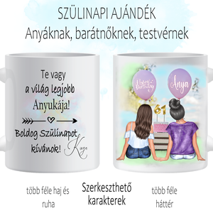 Szülinapi bögre Anyának szerkeszthető karakterekkel - anya és lánya - Meska.hu