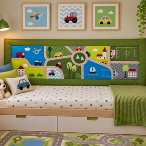 Vidám városka falvédő , Baba - mama, Babaszoba dekoráció, Falvédő gyerekszobába, Varrás, Patchwork, foltvarrás, MESKA