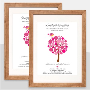 Életfa keresztelő emléklap, pink - játék & sport - keresztelőajándékok - Meska.hu