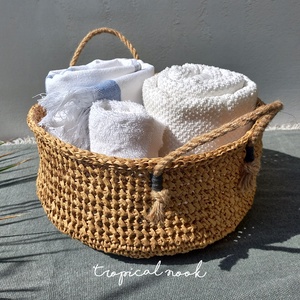 Nagyméretű, horgolt raffia tároló kosár  - Meska.hu