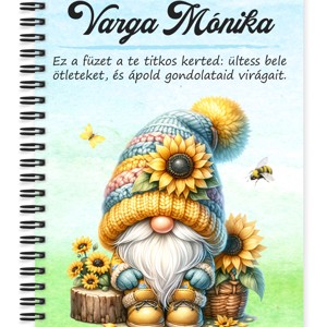 Személyre szabható - Ülő napraforgós manó mintás A6-os füzet, Otthon & Életmód, Papír, írószer, Jegyzetfüzet & Napló, , MESKA