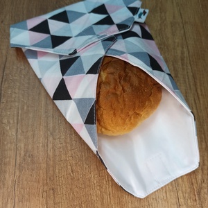 Újraszalvéta rózsaszín-fehér- szürke háromszögek, Táska & Tok, Uzsonna- & Ebéd tartó, Szendvics csomagoló, Varrás, MESKA