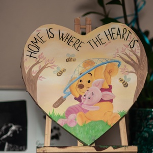 Micimackó kézzel festett, szív alakú akril festmény, Művészet, Festmény, Akril, Festészet, MESKA