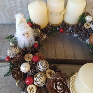 Adventi koszorú natúr színekkel s kicsi manókkal - karácsony - adventi díszek - adventi koszorú - Meska.hu