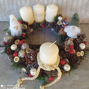 Adventi koszorú natúr színekkel s kicsi manókkal - Meska.hu