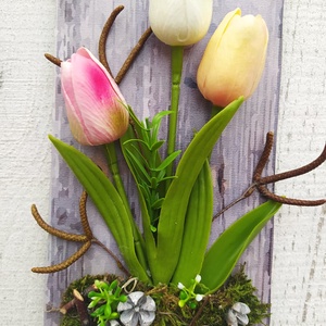 Tavaszi kopogtató, ajtódísz,tábla tulipánnal - otthon & lakás - dekoráció - ajtó- és ablak dekoráció - ajtódísz & kopogtató - Meska.hu