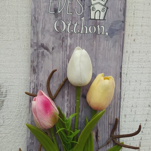 Tavaszi kopogtató, ajtódísz,tábla tulipánnal - otthon & lakás - dekoráció - ajtó- és ablak dekoráció - ajtódísz & kopogtató - Meska.hu