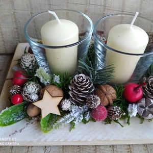 Adventi asztaldísz fa tálban - karácsony - adventi díszek - adventi asztaldísz - Meska.hu