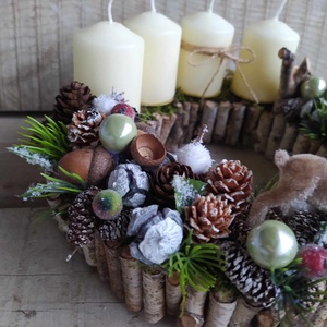 Adventi koszorú,asztali dísz erdei hangulatban - karácsony - adventi díszek - adventi koszorú - Meska.hu