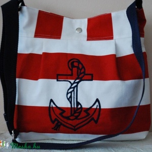 Piros csíkos matróz táska, Táska & Tok, Kézitáska & válltáska, Vállon átvethető táska, Varrás, Hímzés, MESKA