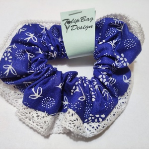 Kékfestő csipkés scrunchie hajgumi - ruha & divat - hajdísz & hajcsat - hajgumi - Meska.hu