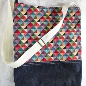 Mozaik mintás vászon táska, Táska & Tok, Kézitáska & válltáska, Vállon átvethető táska, Varrás, MESKA