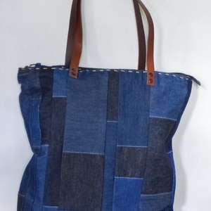Patchwork farmertáska valódi bőr vállpántokkal - Meska.hu
