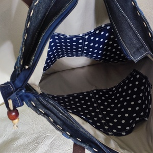 Patchwork farmertáska valódi bőr vállpántokkal - táska & tok - kézitáska & válltáska - nagy pakolós táska - Meska.hu