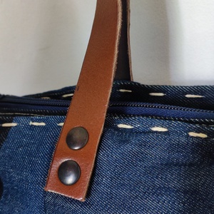 Patchwork farmertáska valódi bőr vállpántokkal - táska & tok - kézitáska & válltáska - nagy pakolós táska - Meska.hu