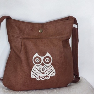 Rozsdabarna patentos táska - baglyos, Táska & Tok, Variálható táska, Hímzés, Varrás, MESKA