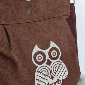 Rozsdabarna patentos táska - baglyos - táska & tok - variálható táska - Meska.hu