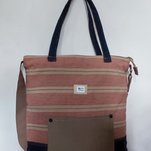 Csíkos farmer vászon válltáska, oldaltáska, Táska & Tok, Variálható táska, Varrás, MESKA