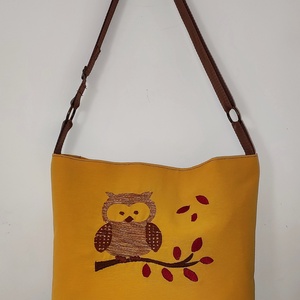 Hímzett baglyos oldaltáska , Táska & Tok, Kézitáska & válltáska, Vállon átvethető táska, Hímzés, Varrás, MESKA