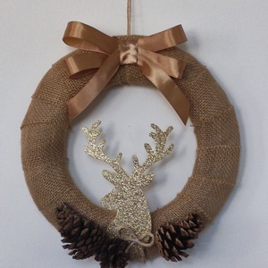 Kopogtató ajtódísz koszorú szarvas, Karácsony, Karácsonyi lakásdekoráció, Karácsonyi ajtódíszek, , MESKA