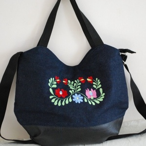 Nagyméretű farmertáska matyó hímzéssel, Táska & Tok, Kézitáska & válltáska, Nagy pakolós táska, Hímzés, Varrás, MESKA