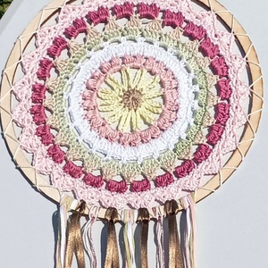 Mandalás álomfogó 25+45 cm, Otthon & Életmód, Dekoráció, Fali és függő dekoráció, Álomfogó, Horgolás, Csomózás, MESKA