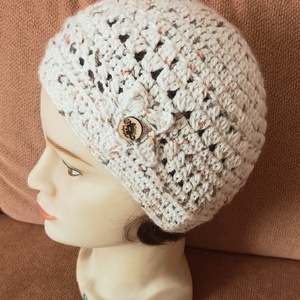 Vaj színű, horgolt kisebb női, vagy lányka sapka - Meska.hu