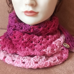 Kiskendő, sál pink-lazac-púder árnyalatokban, kis gombbal - ruha & divat - sál, sapka, kendő - sál - Meska.hu