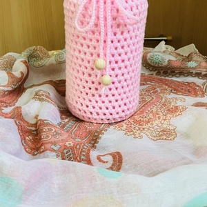 �Kézzel horgolt rózsaszín dekor váza� - otthon & életmód - virágdekoráció - virágtartó - váza - Meska.hu
