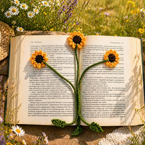 Horgolt napraforgó könyvjelző - könyv & zene - könyvjelző - Meska.hu