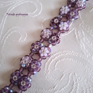 Lila-rózsaszín swarovski karkötő - ékszer - karkötő - gyöngyös karkötő - Meska.hu