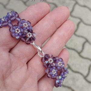 Lila-rózsaszín swarovski karkötő - ékszer - karkötő - gyöngyös karkötő - Meska.hu