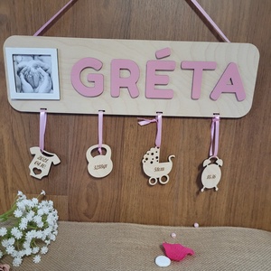 Baba névtábla születési adatokkal, Otthon & Életmód, Babaszoba, gyerekszoba, Gyerek névtábla, Gravírozás, pirográfia, MESKA