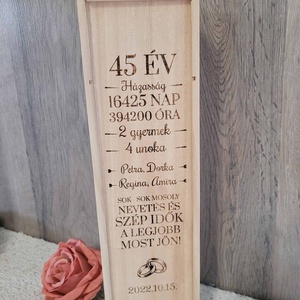 Házassági évfordulós bortartó, Otthon & Életmód, Konyhafelszerelés, tálalás, Tálalás, Bortartó, Gravírozás, pirográfia, MESKA