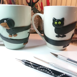 Fekete macska cica figura mintás bögre gyurma díszítéssel Mikulás Karácsony ajándék  - otthon & életmód - Meska.hu