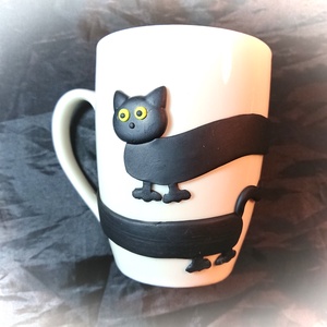 Fekete macska cica figura mintás bögre gyurma díszítéssel Mikulás Karácsony ajándék  - otthon & életmód - Meska.hu