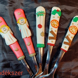 Karácsonyi mintás kiskanál gyurma díszítéssel fahéj narancs angyalka rénszarvas  - otthon & életmód - konyhafelszerelés, tálalás - tálalás - kanál & villa - Meska.hu