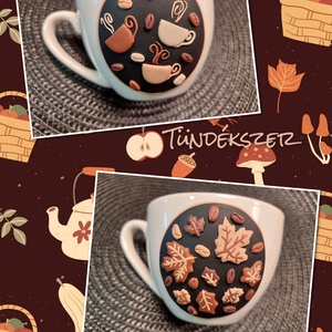 Kávé mintás cappucinos bögre gyurma díszítéssel  - otthon & életmód - konyhafelszerelés, tálalás - tálalás - bögre & csésze - Meska.hu