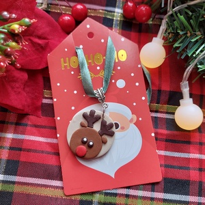 Karácsonyi mintás gyurma díszítéssel készült medál nyaklánc , Ékszer, Nyaklánc, Medálos nyaklánc, Ékszerkészítés, MESKA