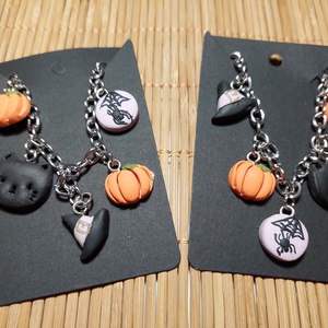 Őszi mintás Halloween láncos karkötő gyurma   - ékszer - karkötő - karkötő medállal - Meska.hu