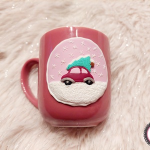 Karácsonyi mintás bögre kisautó fenyővel - otthon & életmód - konyhafelszerelés, tálalás - tálalás - bögre & csésze - Meska.hu