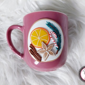 Karácsonyi mintás bögre fűszeres narancs  - Meska.hu